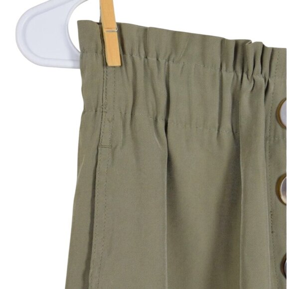 ZARA KHAKI GREEN ELASTIC BUTTON CROPPED PANTS - Picture 4 of 8